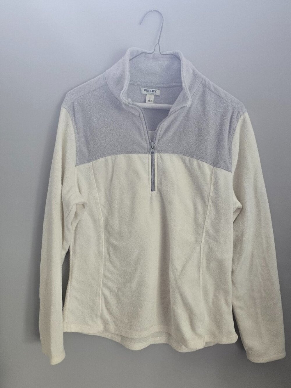 Old Navy White & Gray 1/4 Zip Fleece Pullover - Large